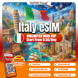 Italy eSIM Murah – Internet 4G LTE, Tanpa Roaming, Digital, Instan, Cocok Liburan & Bisnis