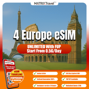 4 Europe eSIM Murah – Internet 4G LTE, Tanpa Roaming, Digital, Instan, Cocok Liburan & Bisnis