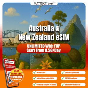 Australia & New Zealand eSIM Murah – Internet 4G LTE, Tanpa Roaming, Digital, Instan, Cocok Liburan & Bisnis